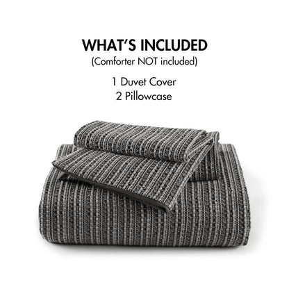 Lyon Waffle Washed Duvet Set, Charcoal color
