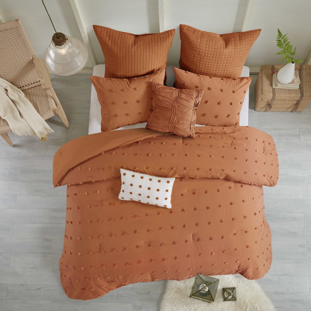 Cotton Jacquard Comforter Set with Euro Shams and Throw Pillows