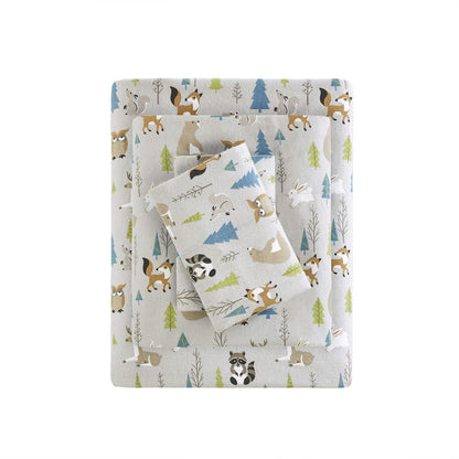 Cozy Flannel Printed Sheet Set, Multi Forest Animals color