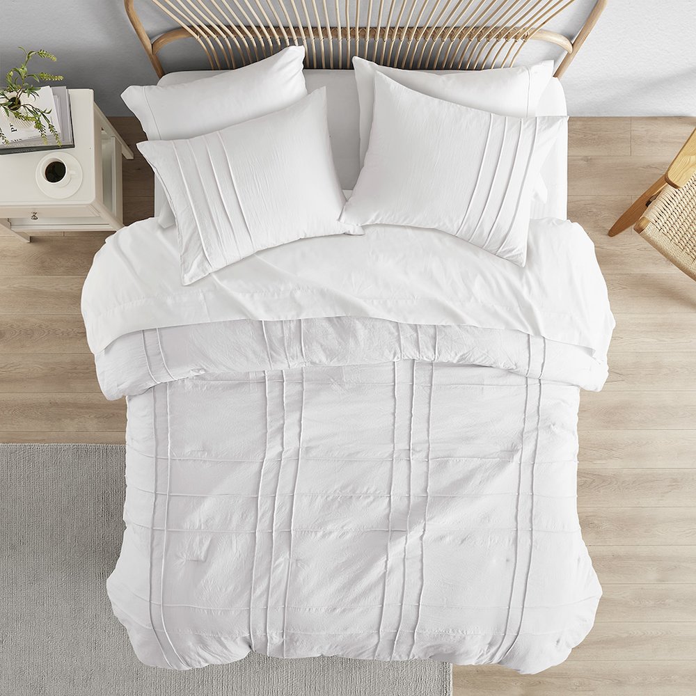 Porter Soft Washed Pleated Duvet Cover Set, White color