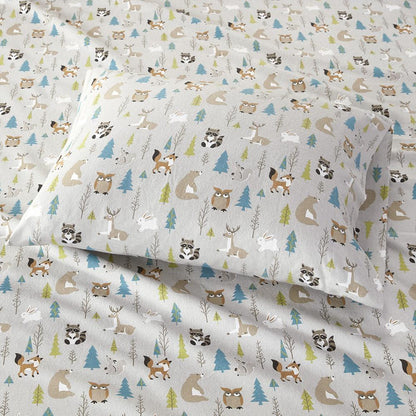 Cozy Flannel Printed Sheet Set, Multi Forest Animals color
