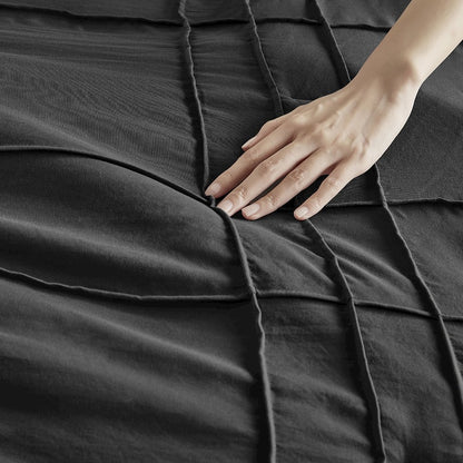 Porter Soft Washed Pleated Duvet Cover Set, Black color