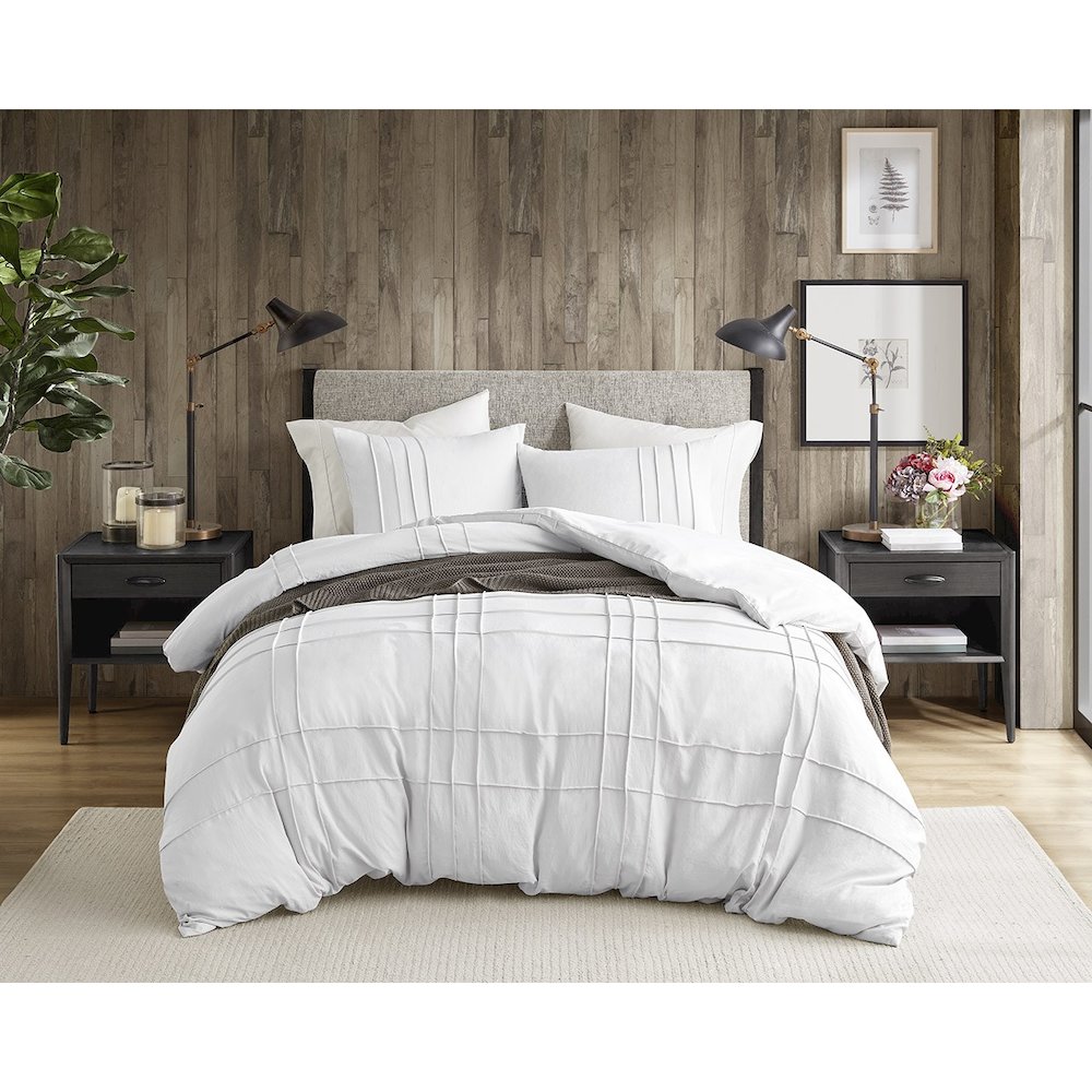 Porter Soft Washed Pleated Duvet Cover Set, White color