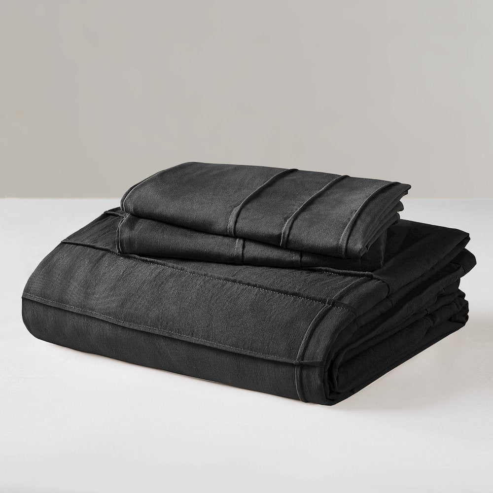 Porter Soft Washed Pleated Duvet Cover Set, Black color