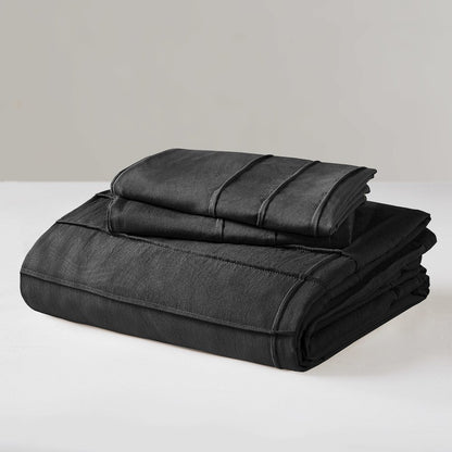 Porter Soft Washed Pleated Duvet Cover Set, Black color