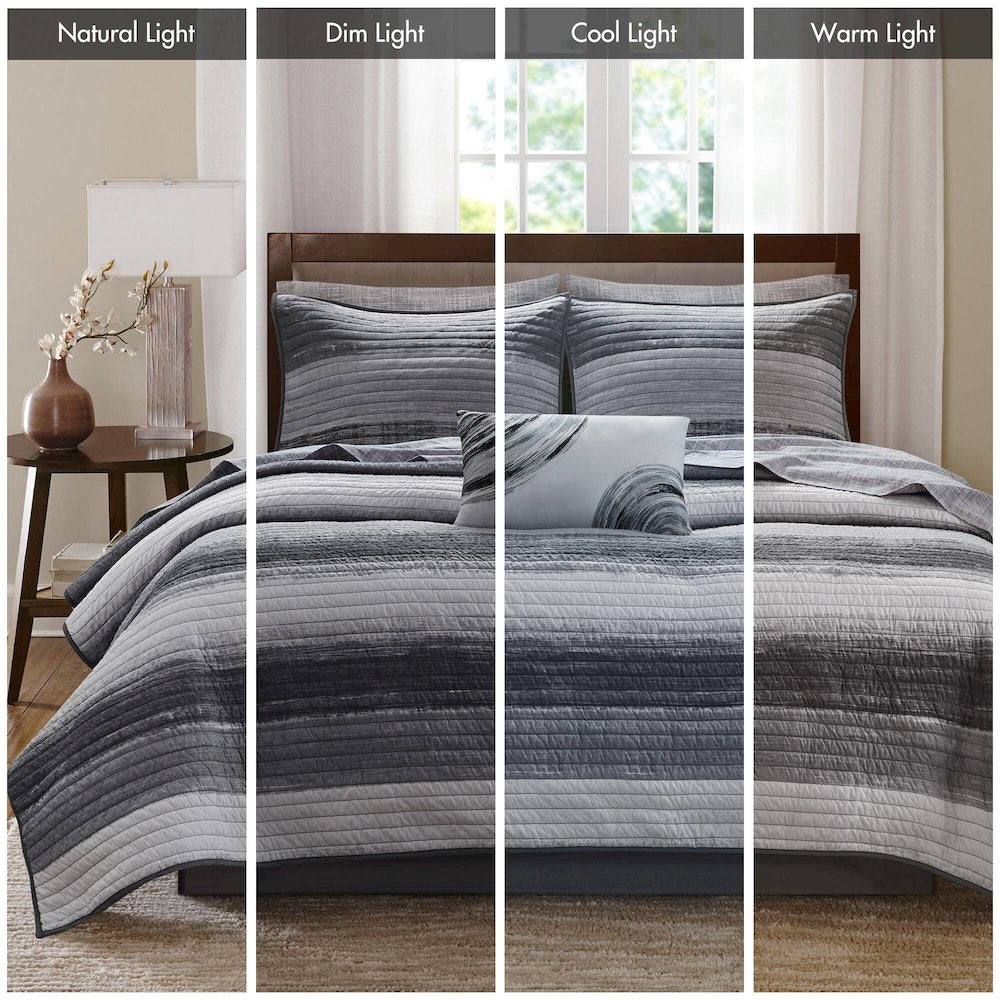Saben 6 Piece Quilt Set with Cotton Bed Sheets, Black color