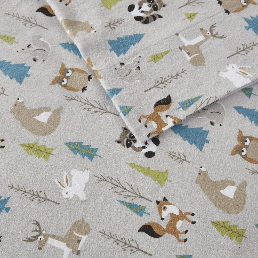 Cozy Flannel Printed Sheet Set, Multi Forest Animals color