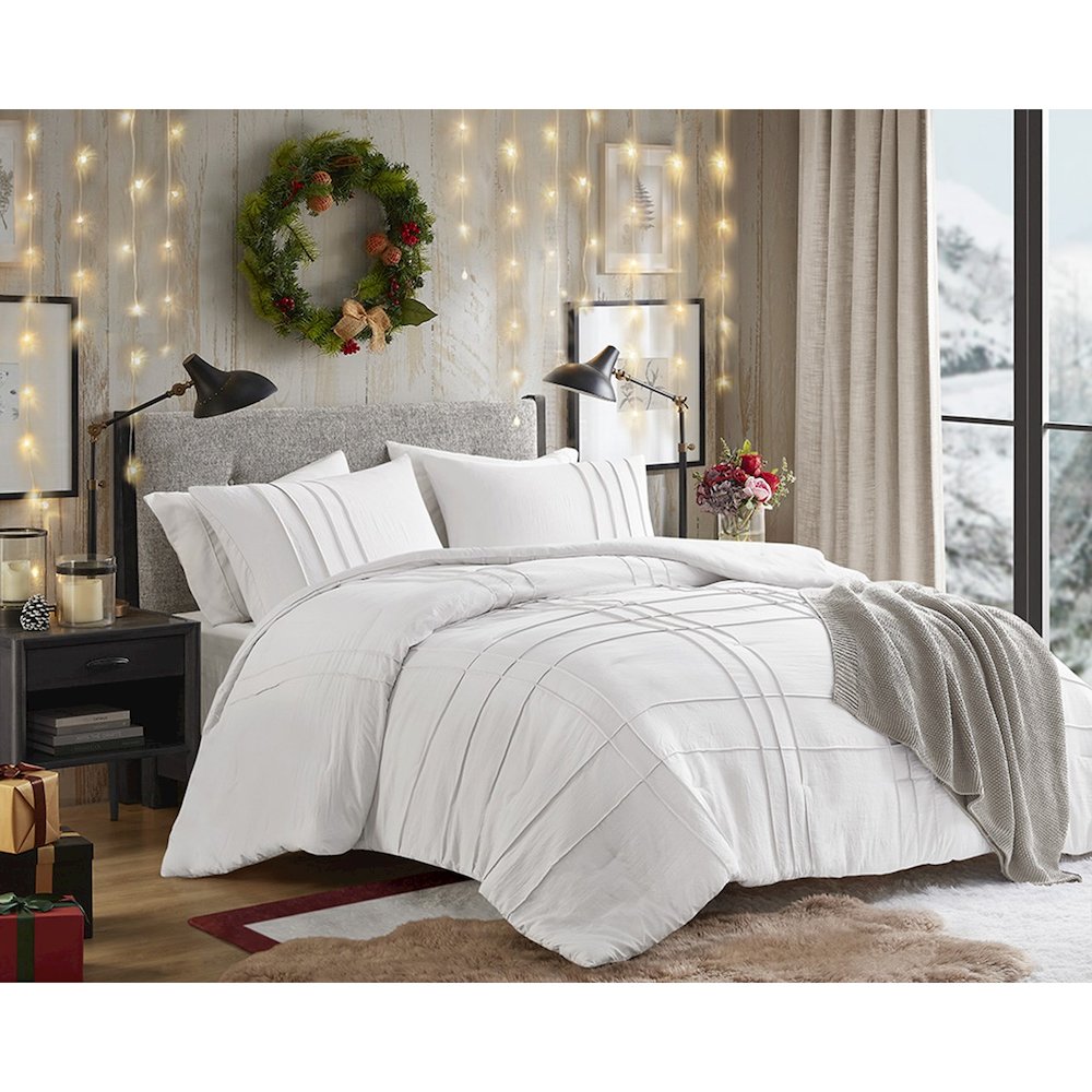 Porter Soft Washed Pleated Duvet Cover Set, White color