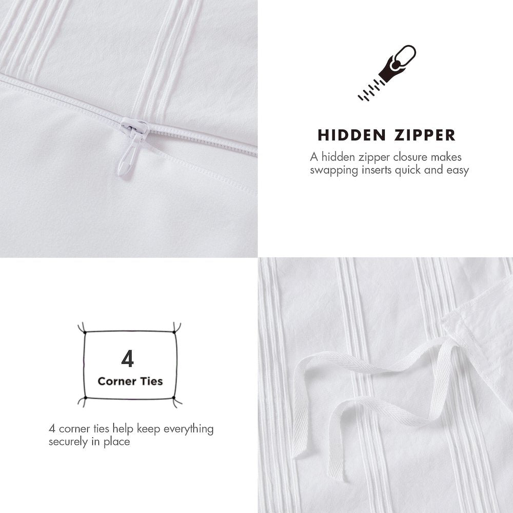 Logan Woven Striped Duvet Set, White color