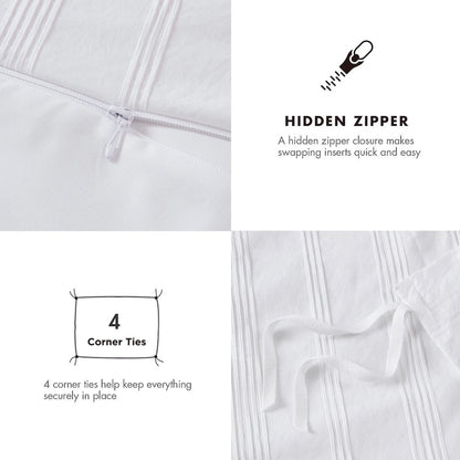 Logan Woven Striped Duvet Set, White color