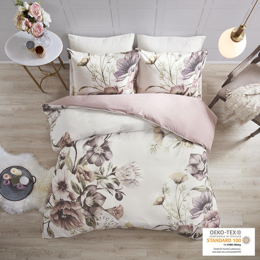 Cassandra 3 Piece Cotton Printed Duvet Cover Set, Blush color