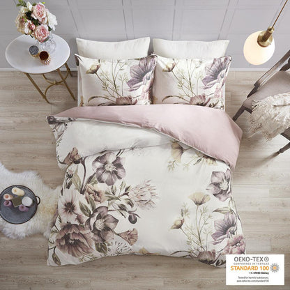 Cassandra 3 Piece Cotton Printed Duvet Cover Set, Blush color