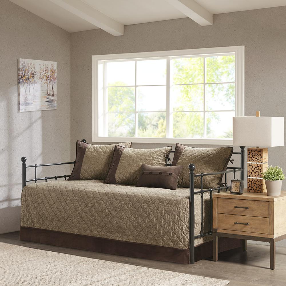 Boone 6 Piece Reversible Daybed Cover Set, Brown color