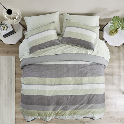 Jaxon Stripe Comforter Set with Bed Sheets, Green/Grey color