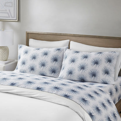 200 Thread Count Printed Cotton Sheet Set in Blue Palmetto Color