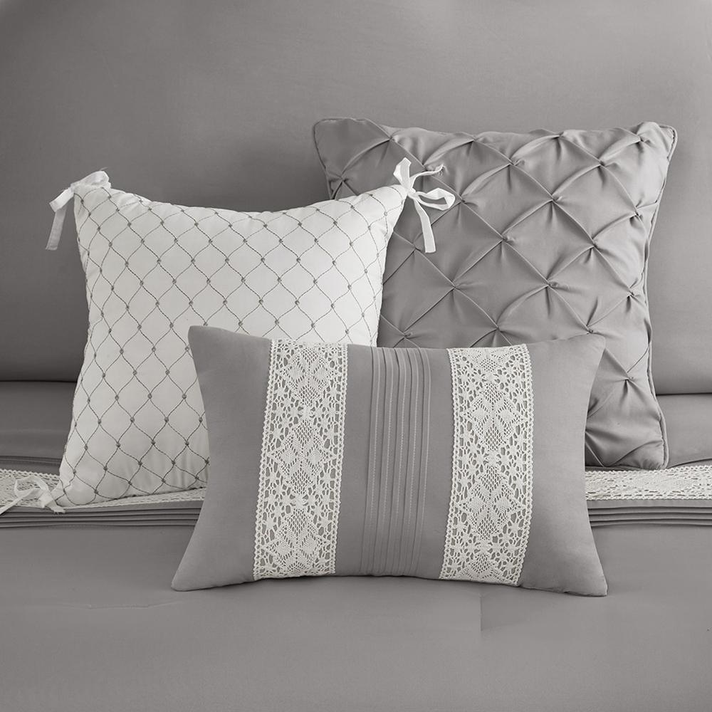 7 Piece Lace Trim Comforter Set with Throw Pillows