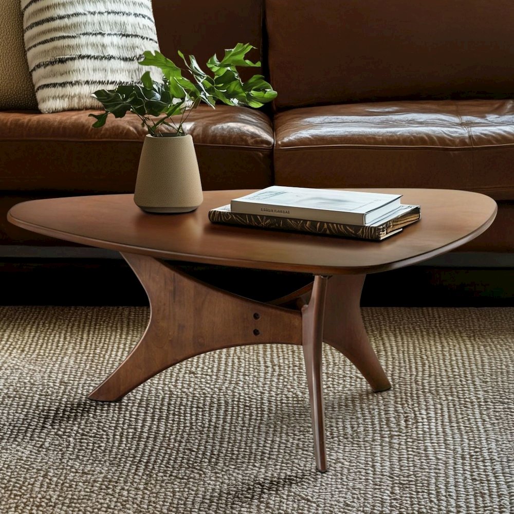 Blaze Organic Triangular Wood Coffee Table with Sculptural Base