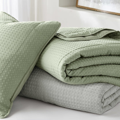 Mina Waffle Weave Textured Quilt Set, Gray color