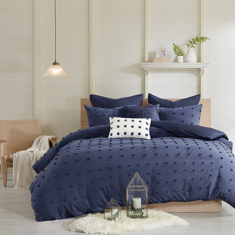Cotton Jacquard Comforter Set with Euro Shams and Throw Pillows