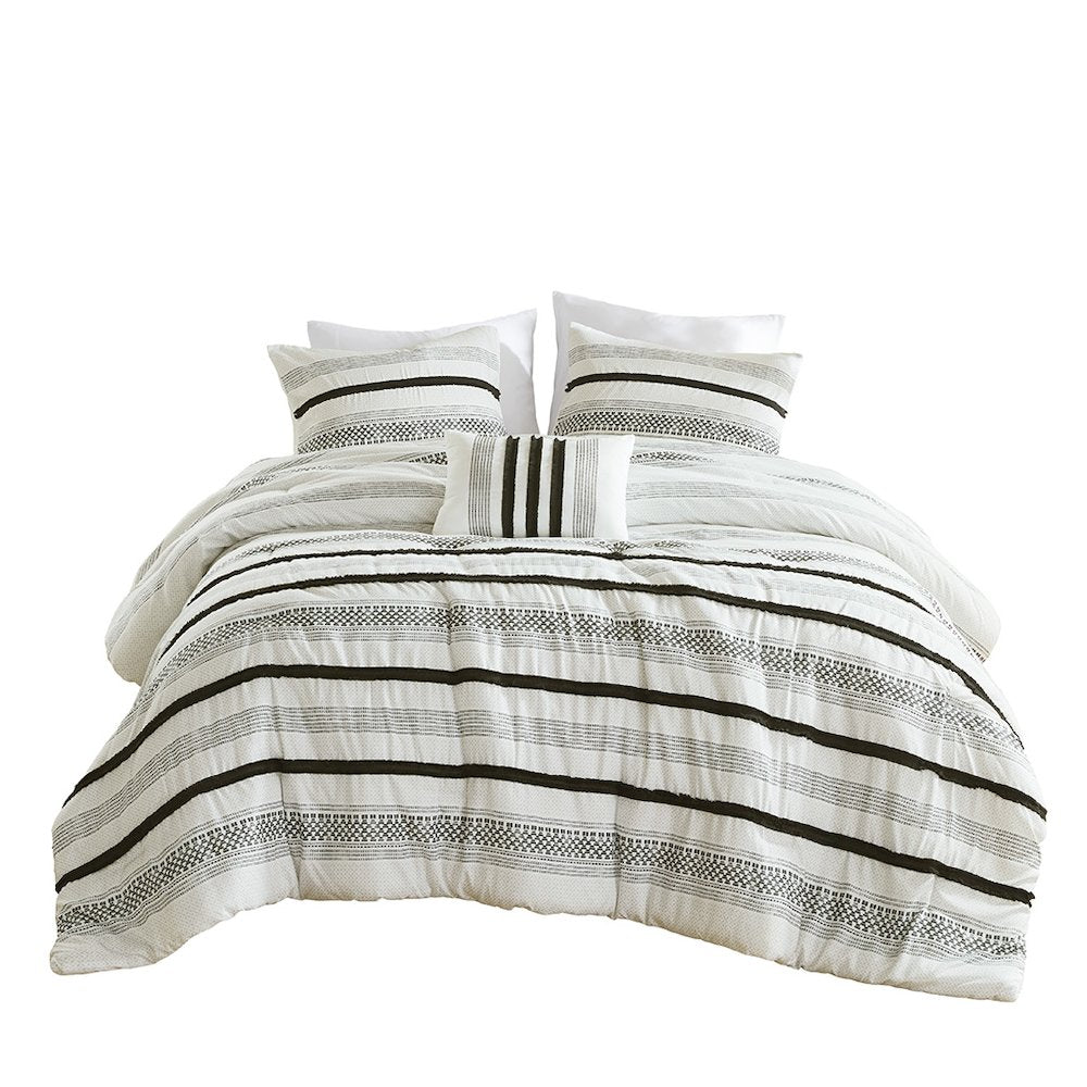 Carolina 7 Piece Stripe Comforter and Quilt Set, Black color