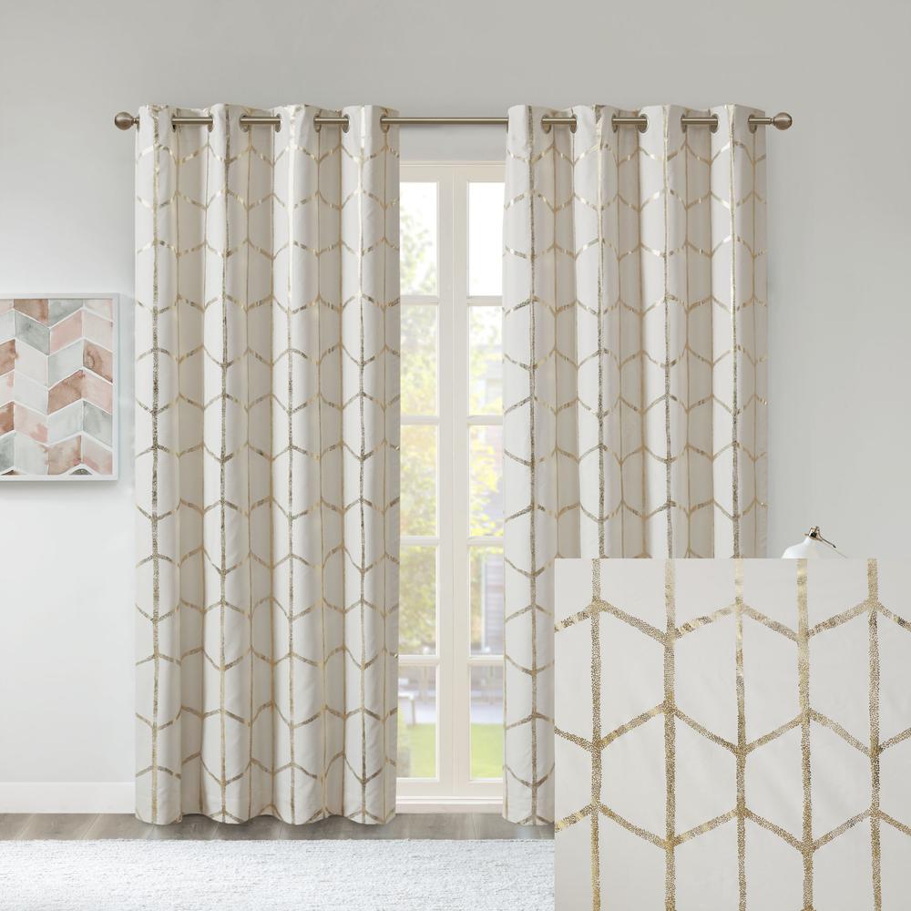 Total Blackout Metallic Print Grommet Top Curtain Panel