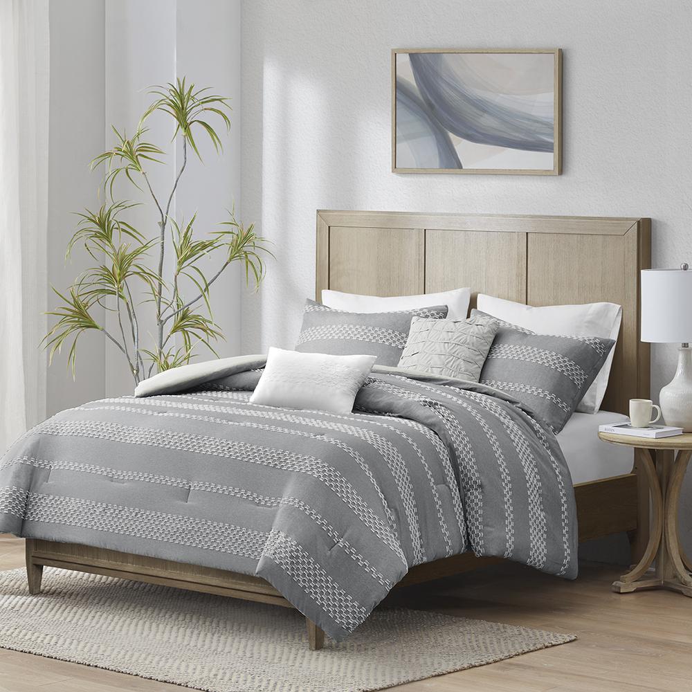 5 Piece Clipped Jacquard Comforter Set with Throw Pillows