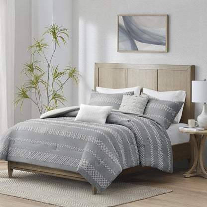 5 Piece Clipped Jacquard Comforter Set with Throw Pillows