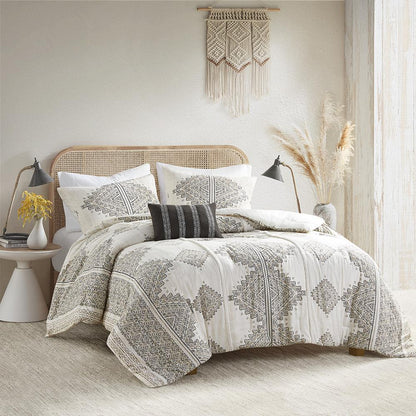 4 Piece Printed Comforter Set with Throw Pillow