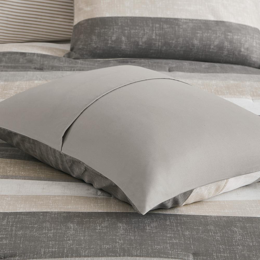 Jaxon Stripe Comforter Set with Bed Sheets, Taupe/Grey color