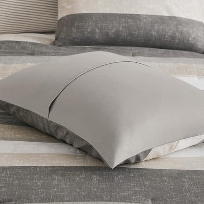 Jaxon Stripe Comforter Set with Bed Sheets, Taupe/Grey color