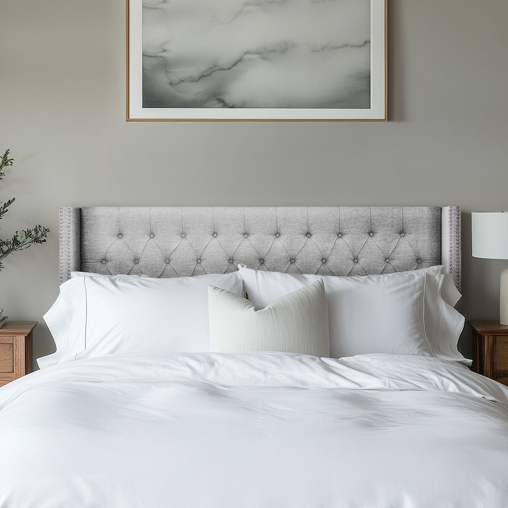 Amelia Upholstered Wingback Headboard with Button Tufting & Nailhead Trim