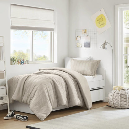 Logan Woven Striped Duvet Set, Neutral color