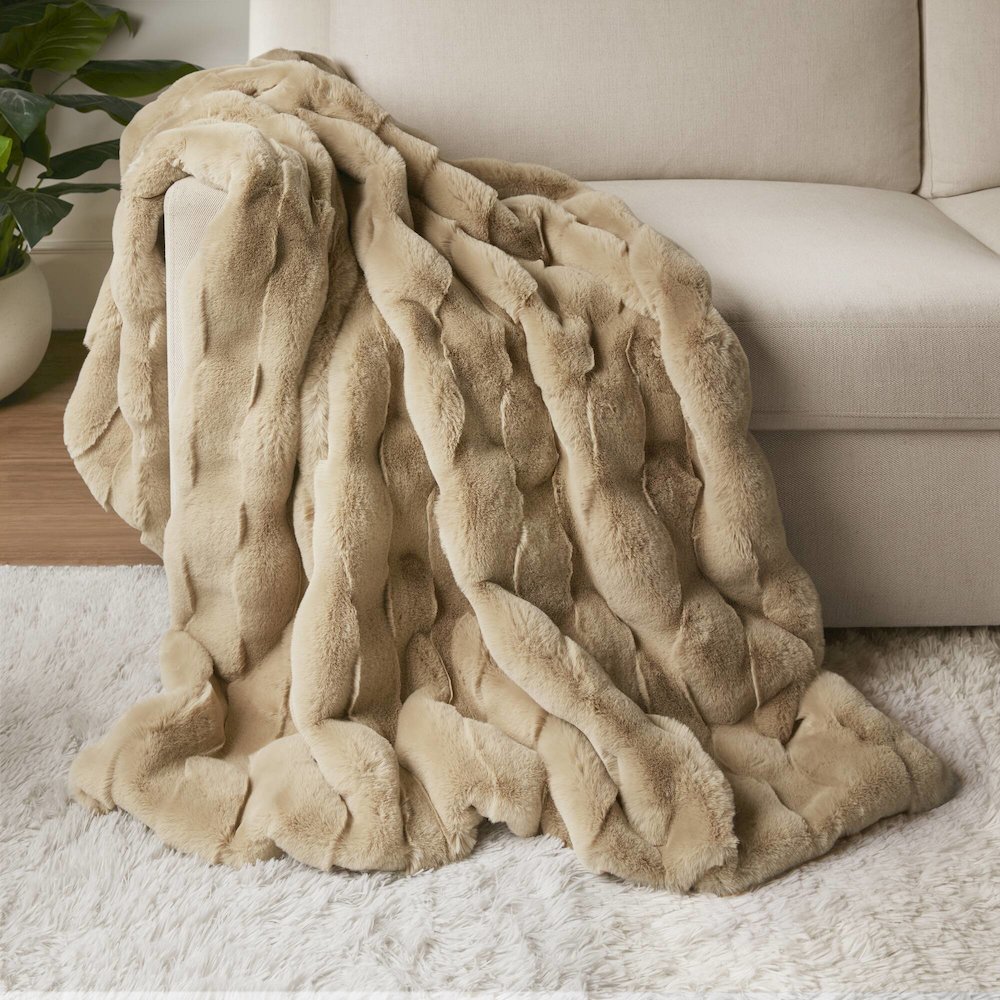 Vivienne Faux Fur Throw, Tan color
