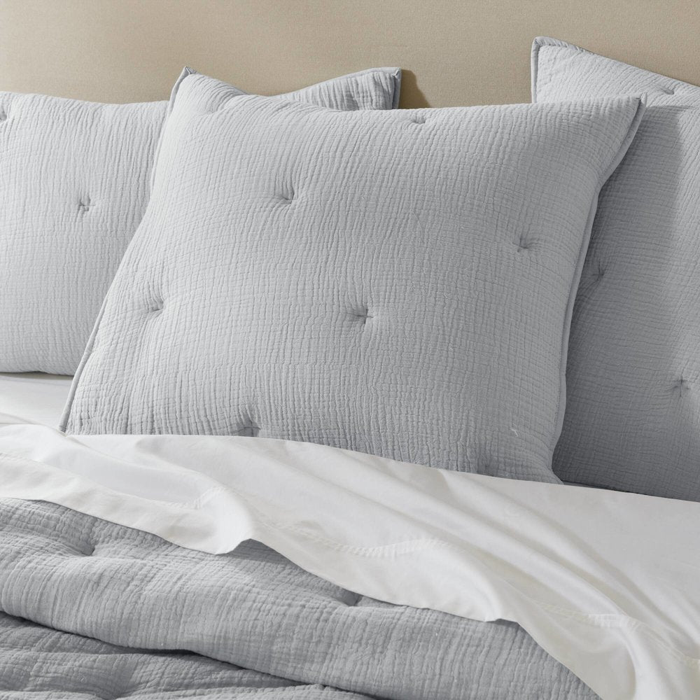 Breeze Cotton Gauze  Embroidered Euro Sham, Blue color
