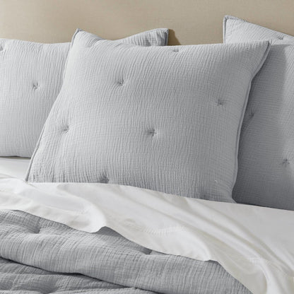 Breeze Cotton Gauze  Embroidered Euro Sham, Blue color