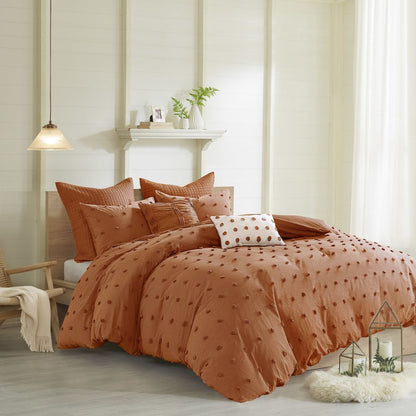Cotton Jacquard Duvet Cover Set with Euro Shams and Throw Pillows