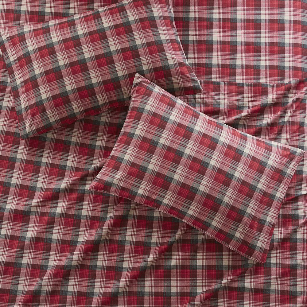 Cotton Flannel Sheet Set in Red Plaid