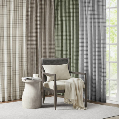 Plaid Faux Leather Tab Top Curtain Panel with Fleece Lining