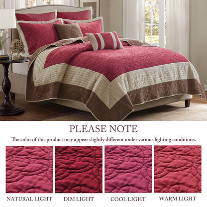 7 Piece Quilt Set with Euro Shams and Throw Pillows