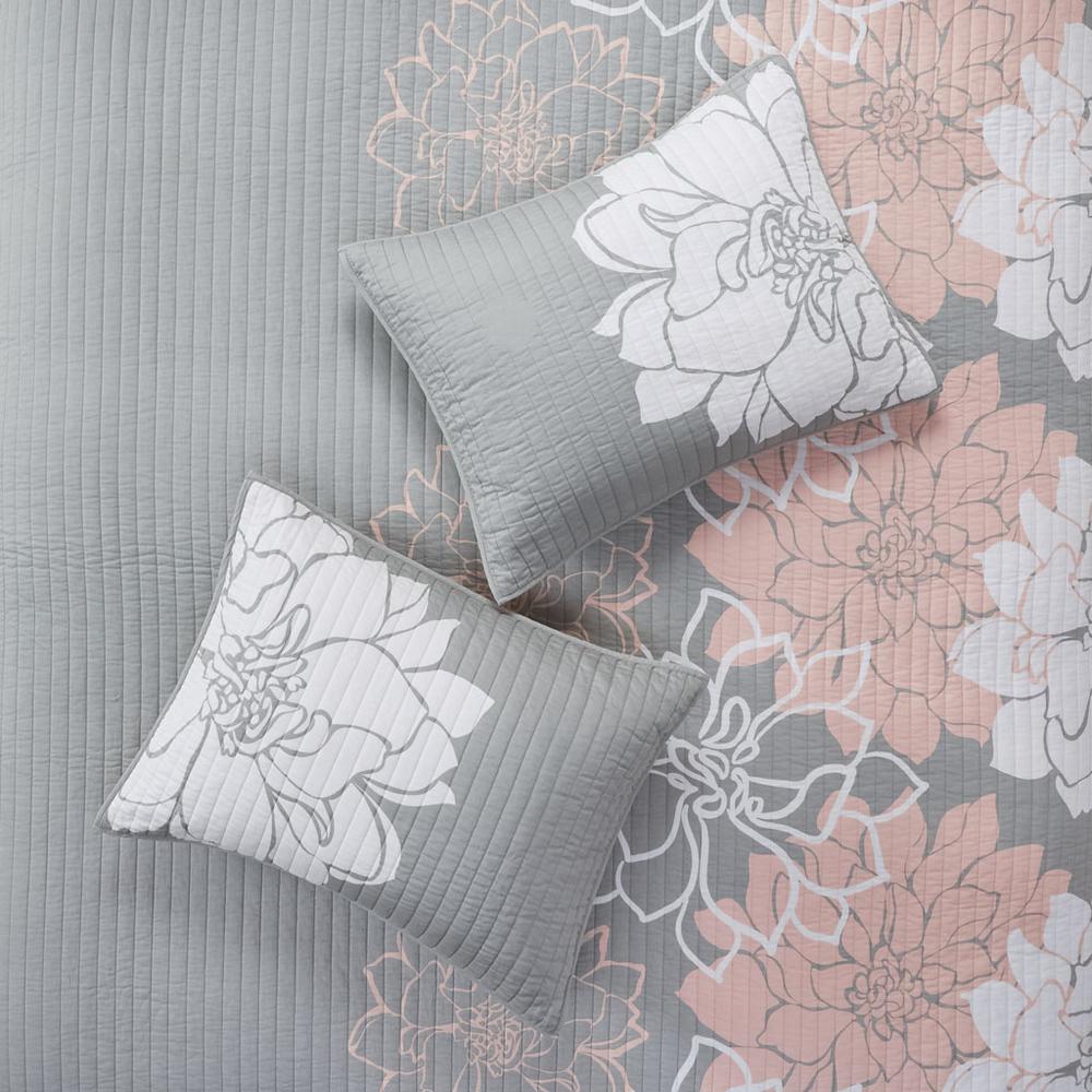6 Piece Printed Cotton Quilt Set with Throw Pillows