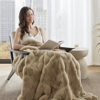 Vivienne Faux Fur Throw, Tan color