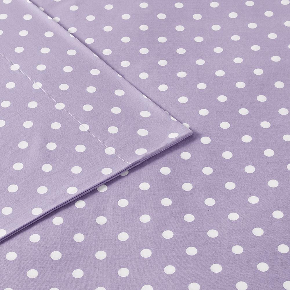 Polka Dot Printed 100% Cotton Sheet Set, Purple color