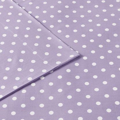 Polka Dot Printed 100% Cotton Sheet Set, Purple color