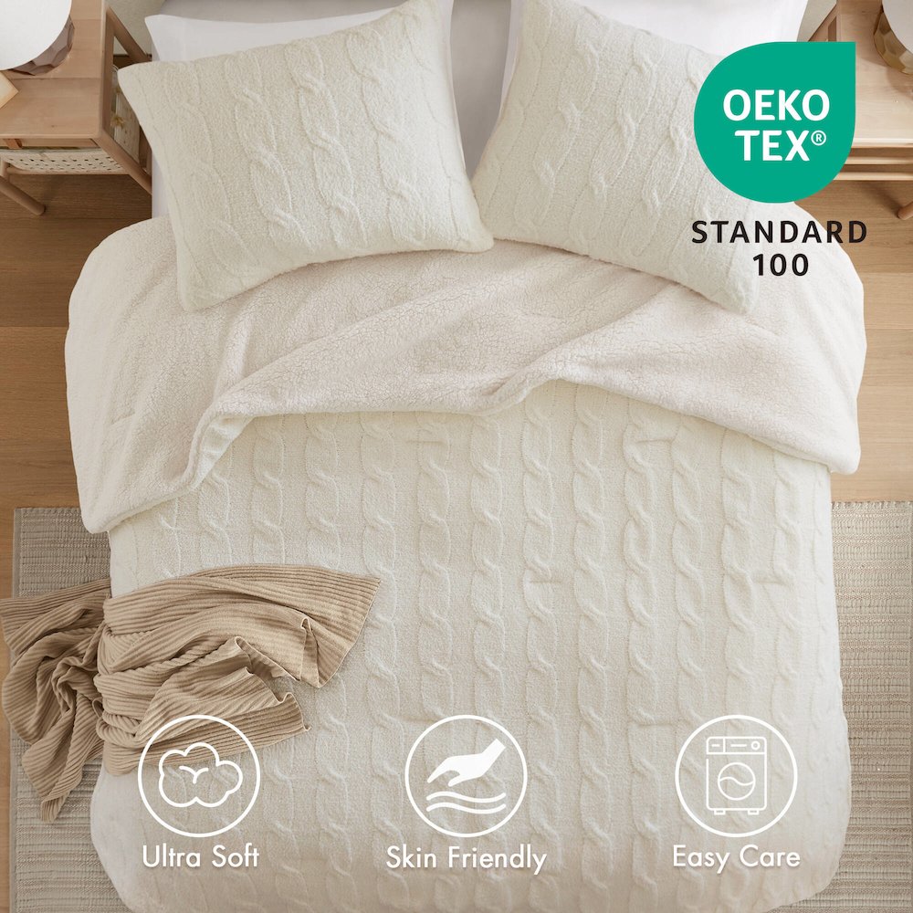Riordan Cable Knit Chenille Comforter Set, Ivory color