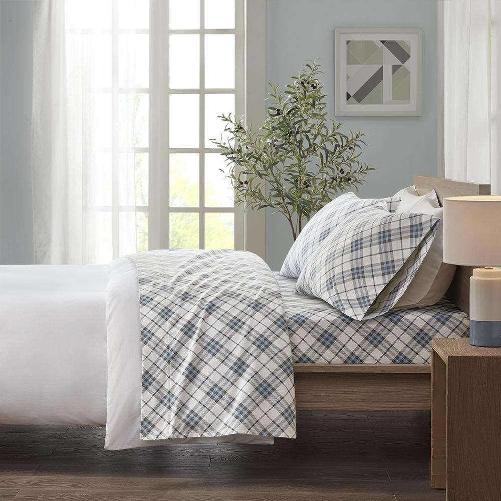 Cozy Flannel Printed Sheet Set, Blue Plaid color