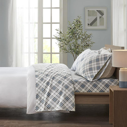 Cozy Flannel Printed Sheet Set, Blue Plaid color