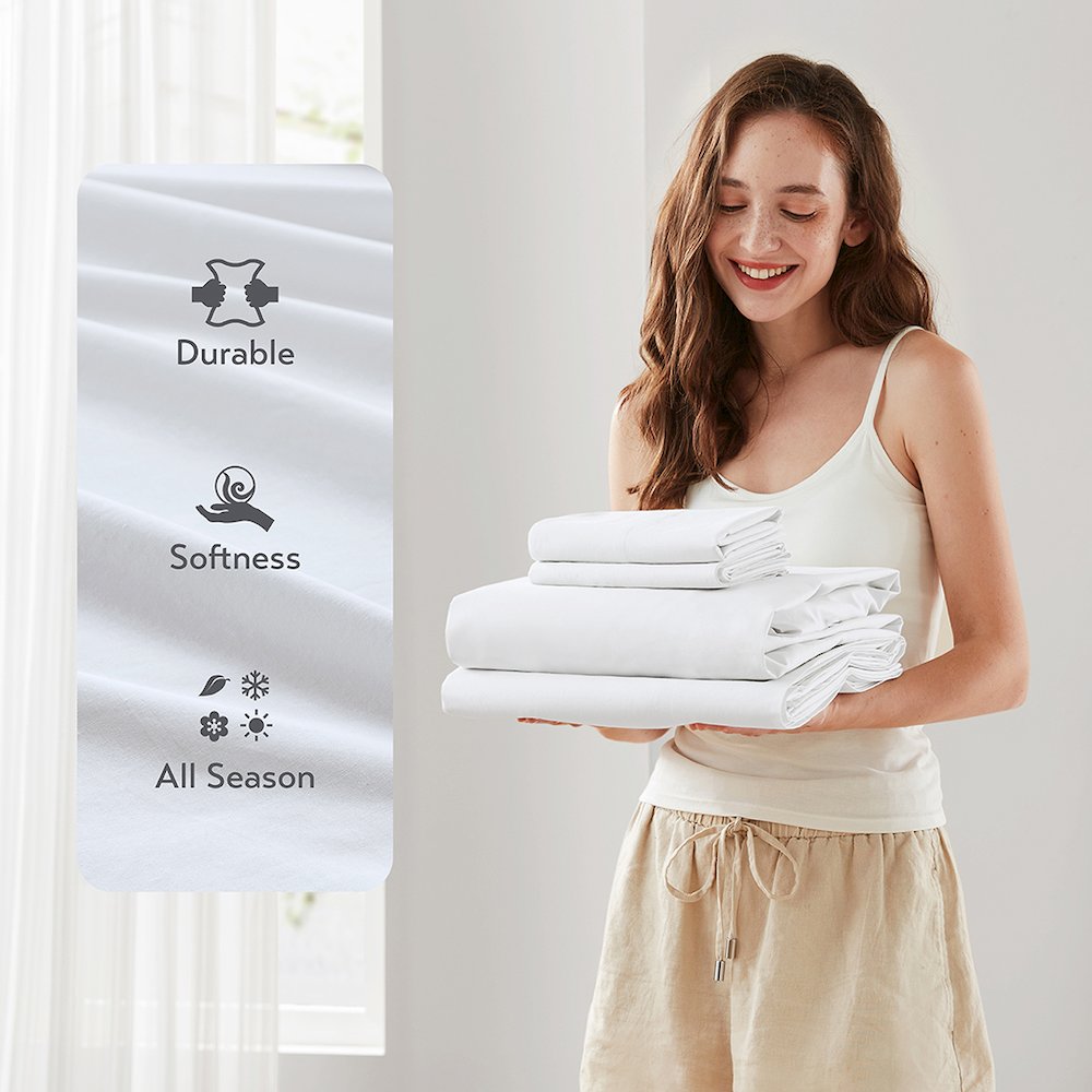 Cotton 144TC 100% Cotton Solid Sheet Set, White color