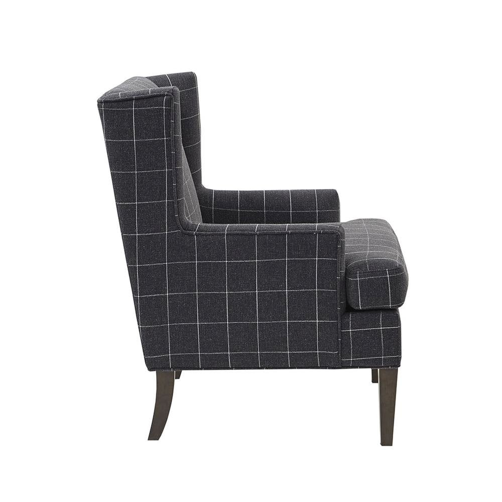 Elegant Gray & White Windowpane Accent Chair with Upholstered Seat – Ideal for Any Room