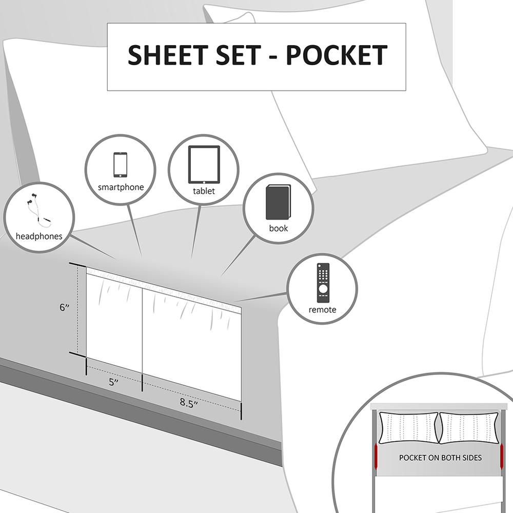 Microfiber Sheet Set with Side Storage Pockets, White color