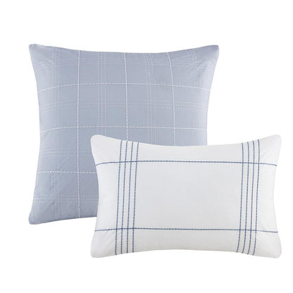 Morgan 5 Piece Cotton Jaquard Duvet Set, White/Blue color